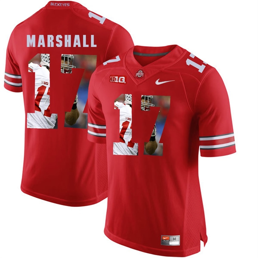 Ohio State Buckeyes Men's NCAA Jalin Marshall #17 Scarlet With Portrait Print College Football Jersey FCE5349CP